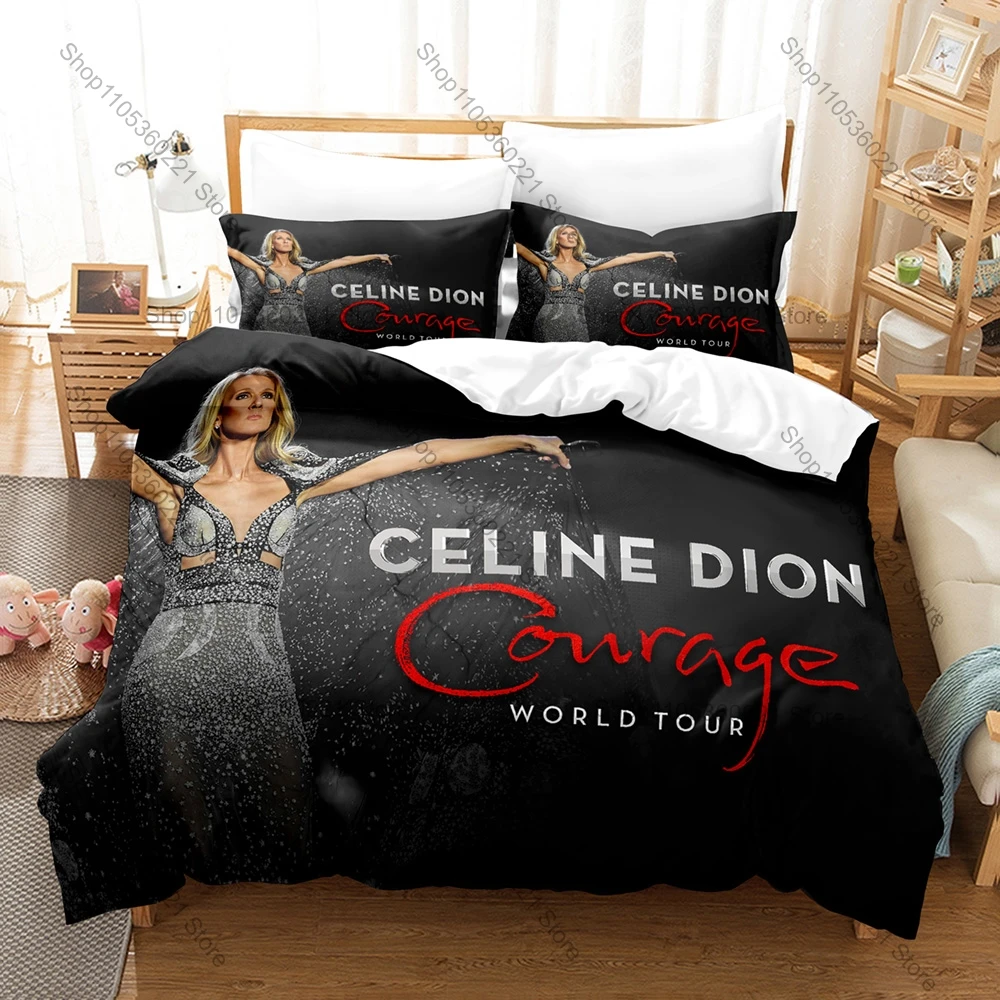 Kawaii Celine Dion Bedding Set 3D Print Music Star 3PCS Duvet Cover household goods Bedroom Decor For Adults Music Lovers Pop qu