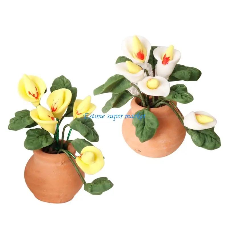 

090B Living Room Artifical Calla Figure Model Realistic Vintage Life Scene Doll House Pretend Game Calla Plant