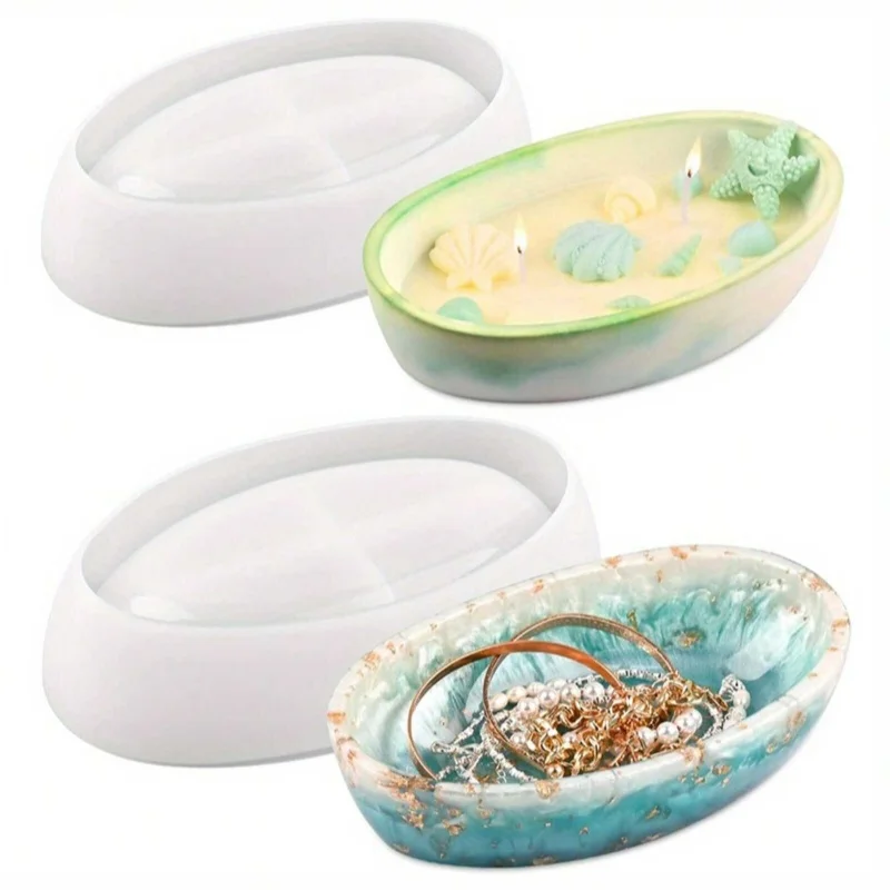 

2 Candle Silicone Mold Oval Bowl Container Mold Boat Storage Tray Epoxy Resin Craft DIY Jewelry Trinket Candy Soy Home Decor