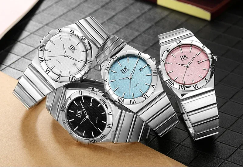 Luxury Couple Watch for Men Women Quartz Wristwatch Pink Blue Roman Numeral Clock Male Stainless Steel Orologio Man Ladies Reloj