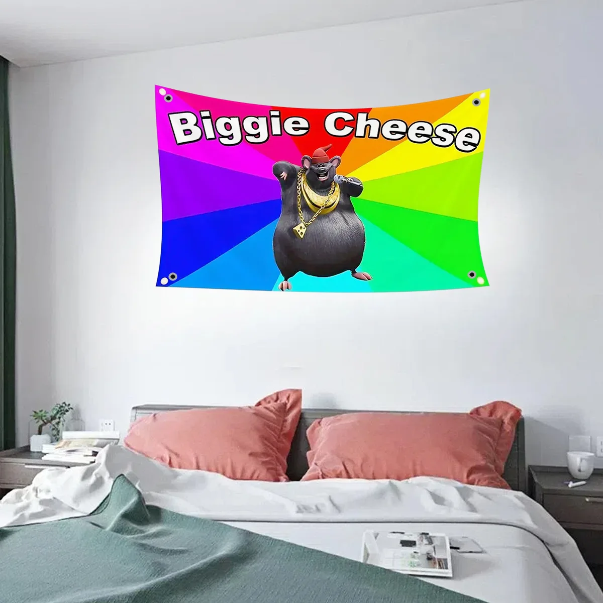 Vibrant Biggie Cheese Polyester Flag - Durable, Multipurpose Anime Rat Banner for Versatile Indoor, Home, College Dorm, Bedroom