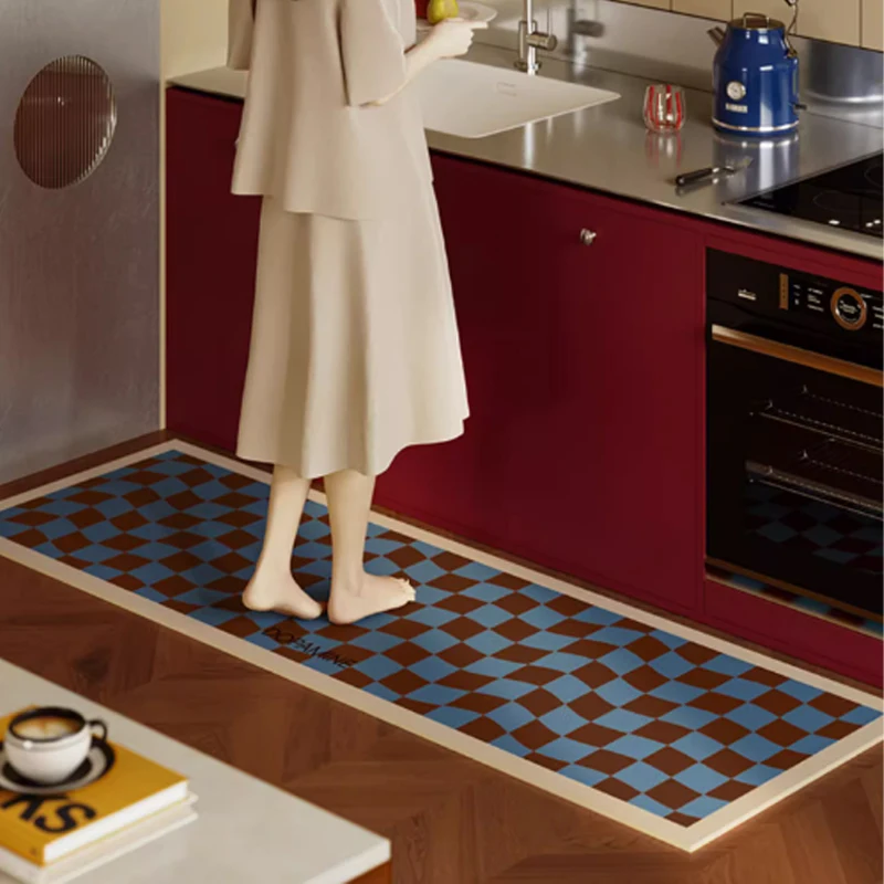 Carpet for Kitchen Pvc Waterproof Mat Anti-slip Oil-proof Floor Mats Long Strip Leather Carpets Checkerboard Pattern Rug 주방 카펫