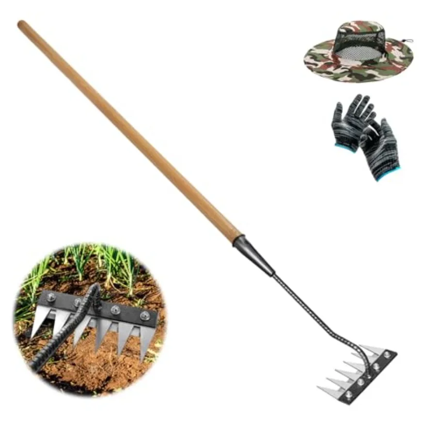 

Садовые грабли для прополки Gardenia Iron Weeding Rake 2.0 с длинной ручкой, 6 зубьями, сверхпрочный инструмент для удаления сорняков, для садоводства и ухода за газоном, устойчивые к ржавчине
