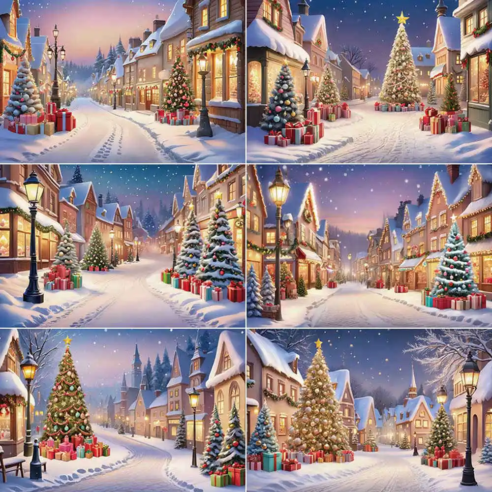 

MOON.QG Cartoon Christmas Village Snow Photography Backdrop Baby 2025 New Year Photozone Background Photo Studio Accesseries