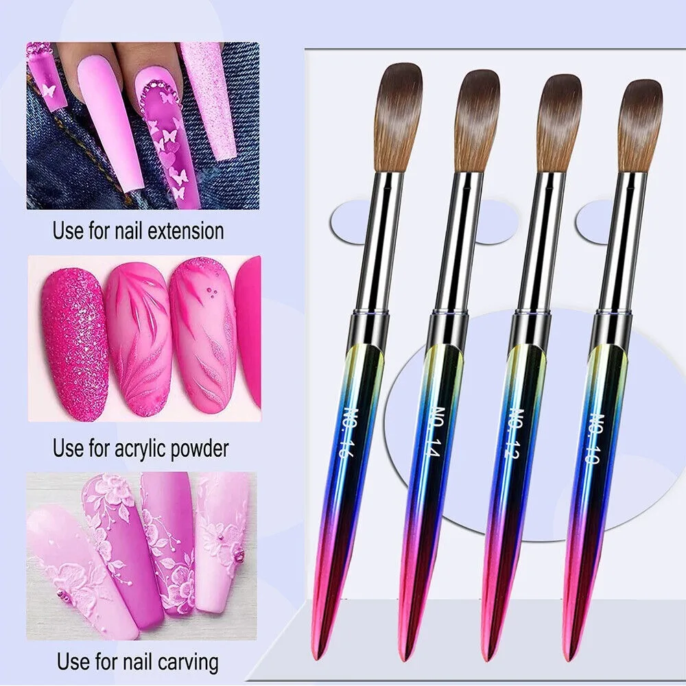 4 pièces/ensemble Portable Kolinsky Sable Nail Art brosse ensemble acrylique facile à laver poudre brosses brosses bricolage
