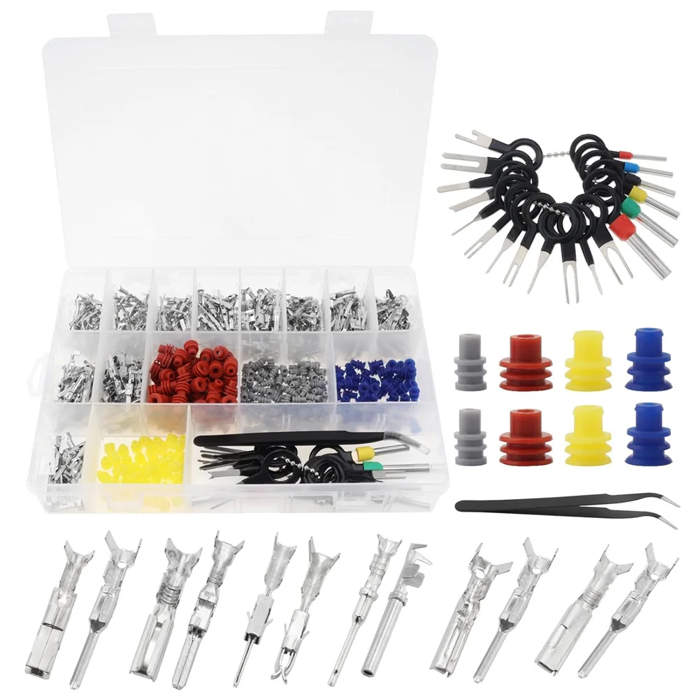 

720Pcs Car Electrical Wire Terminal Pins Connectors Kit,1/1.5/1.8/2.2/2.8/3.5mm Male & Female Pin Connector Crimp Pins Terminal