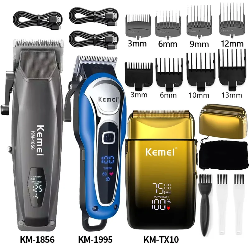 

Kemei Hair Clipper Km-1856 Km-1995 Km-TX10 Barber Blading Hair Cutting Machine Clipper Grooming Cordless Rechargeable Shaver