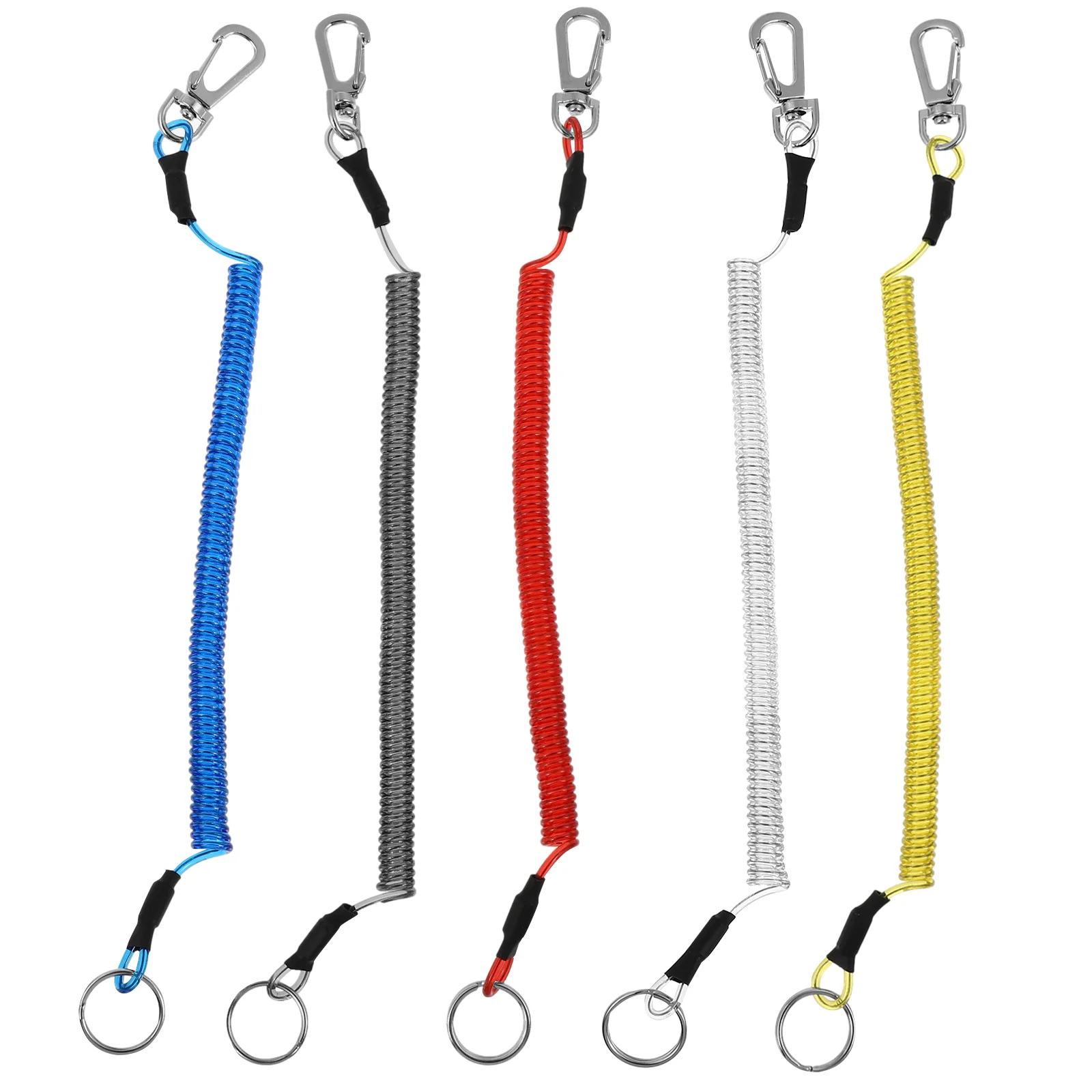 

5 Pcs Miss Rope Climbing Buckle Spring Ropes Safety Fishing Coil with Carabiner for Keys Lanyard Six Colors