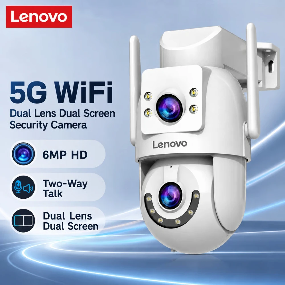 Lenovo 6MP HD Outdoor 5G Sicherheitskamera mit Doppellinse, Doppelbildschirm, KI-Tracking, PTZ, Farbnachtsicht, Überwachungsschutz