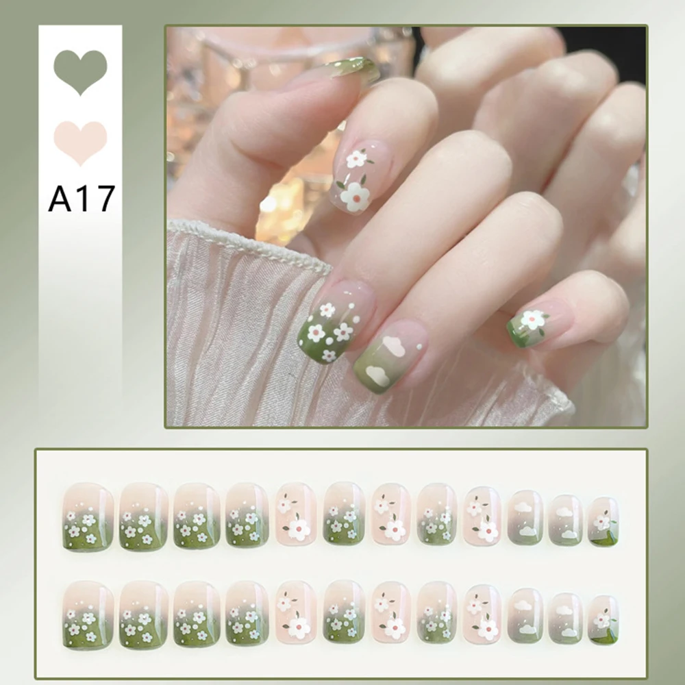 24pcs Medium Long Acrylic Fake Nails 3D Flower Pearl Design Press on Nails Ballerina Full Cover False Nails Tips for Women