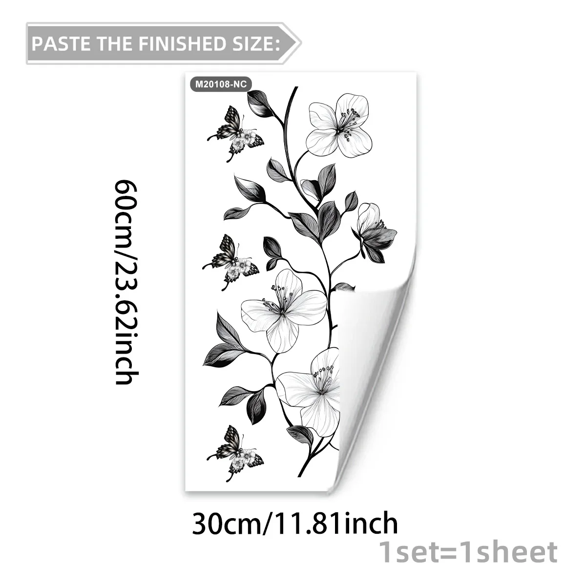 1Pc Black Floral Butterfly Wall Sticker For Bathroom Door Sticker Bathtub Bedroom Background Self-Adhesive