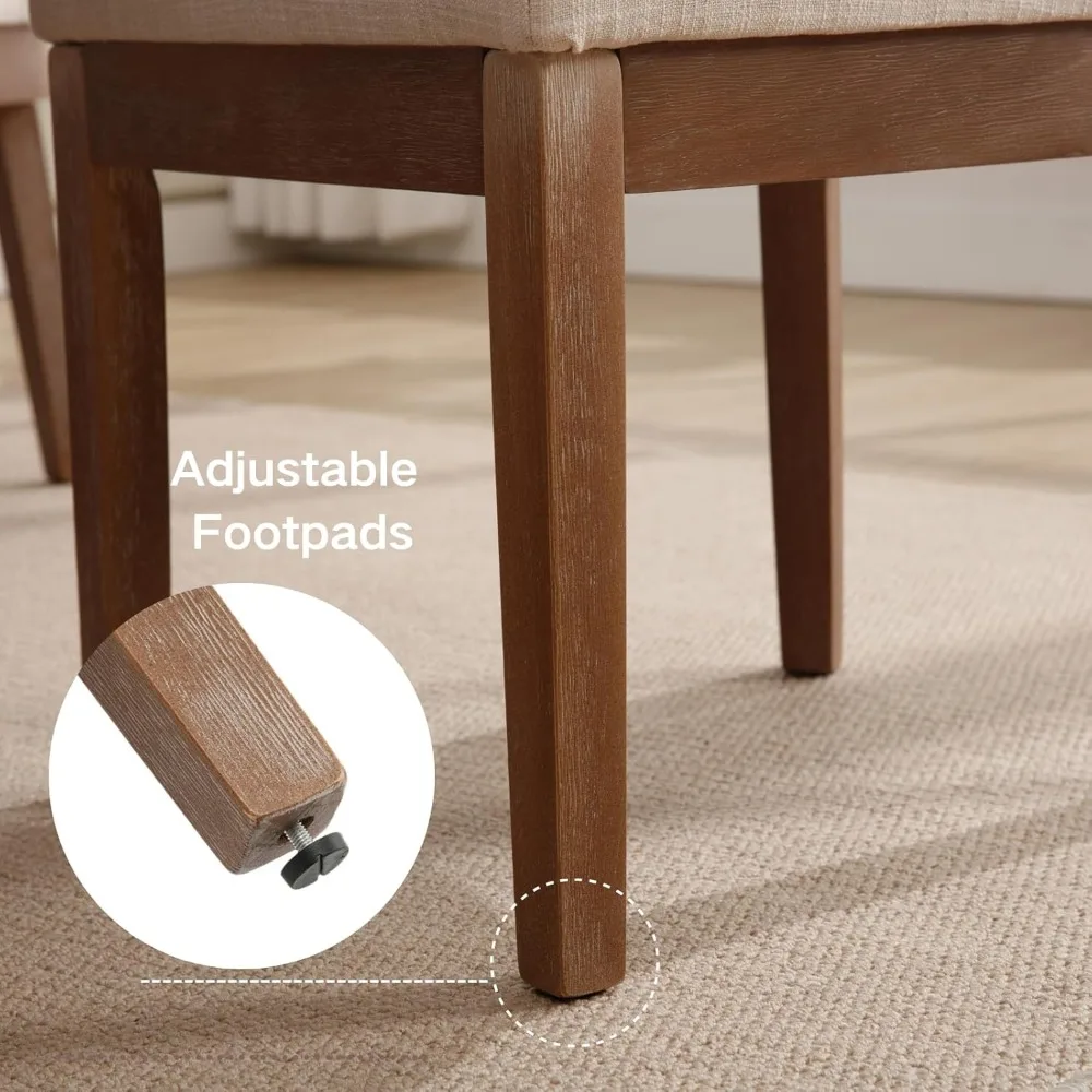 농가 스타일 식사용 브라운 나무 다리가 있는 린넨 커버 파슨스 의자 4개 세트