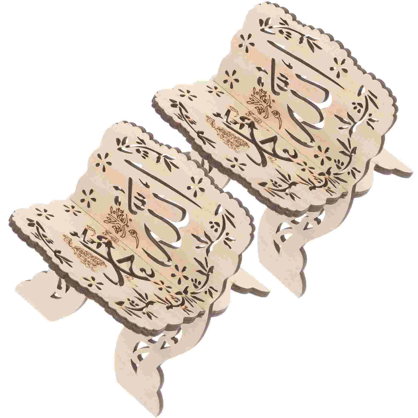 2 Pcs Book Decor Bible Bookshelf Wood Holder Bracket Cooking Stand Reading Wooden Recipe Quran Office