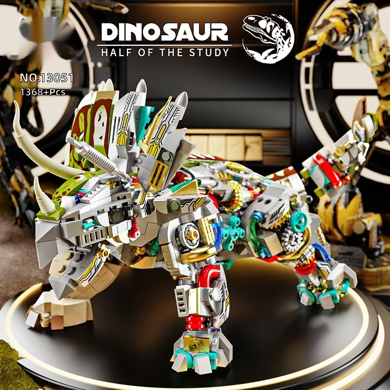 Semi Mechanical Tyrannosaurus Rex Triceratops Dinosaur DIY Assembly Glowing Children Creative Block Toy Adult Collection Models