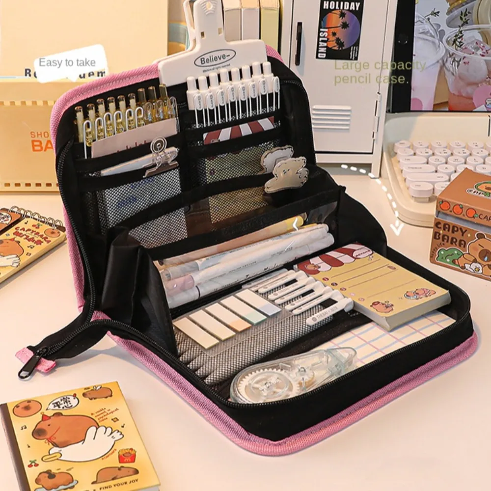 Creative Book Shape Pencil Case Large Capacity Cartoon Korean Style Stationery Bag 9 Layers Zipper Animal Pencil Pouch