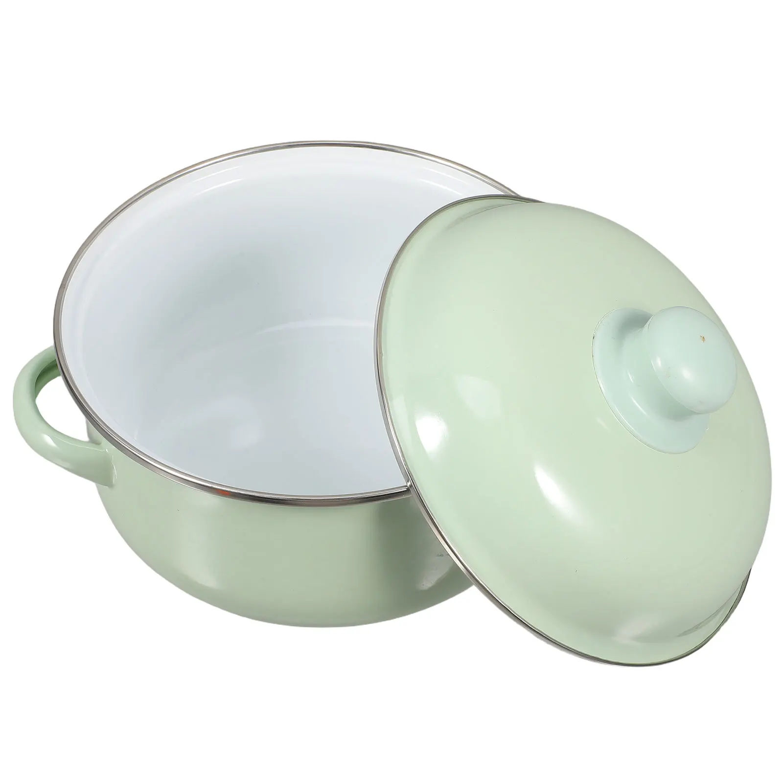 

1.7L Small Enamel Pot Lid Induction Cooker Vintage Soup Noodle Milk Cooking Dual Handle Stew Stockpot Home Kitchen Ware