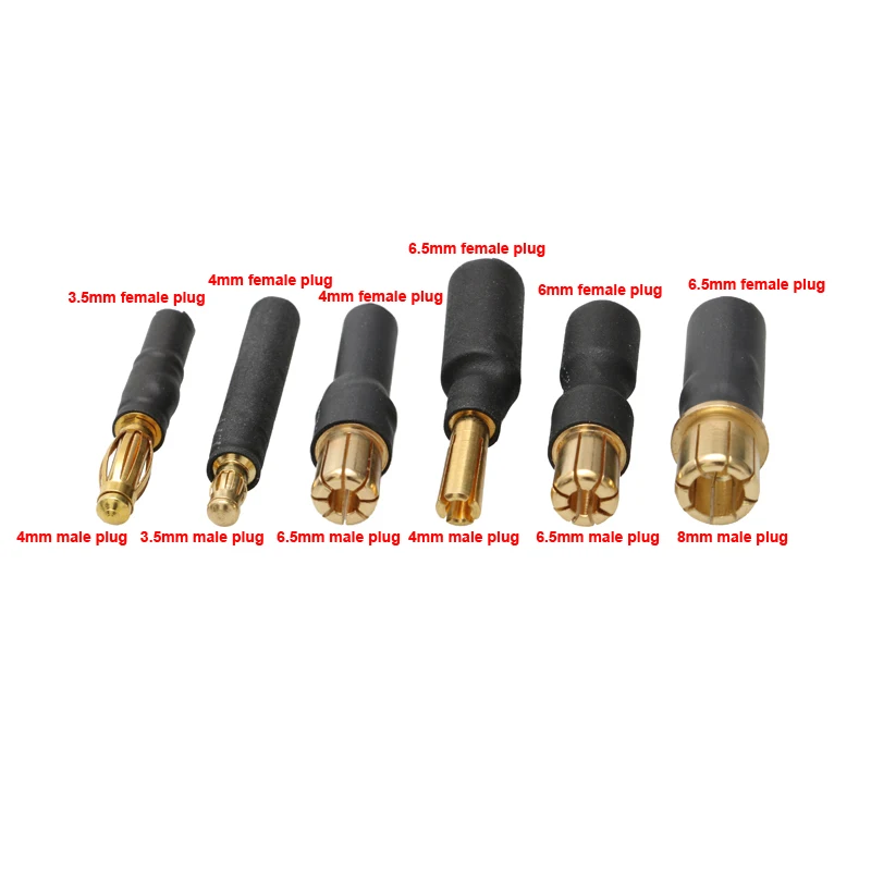 5PCS DIY RC Aircraft Model Toy Motor ESC Adapter 4mm/6.5mm/8mm Banana Male Plug to 3.5mm/6mm/6.5mm Gold-plated Female Connector