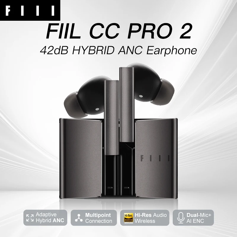 FIIL CC Pro2 Wireless Earphone Hi-Res Audio 42dB Adaptive HYBRID ANC 32Hours Playtime Fast charge Dual-Mic+ENC Headphones