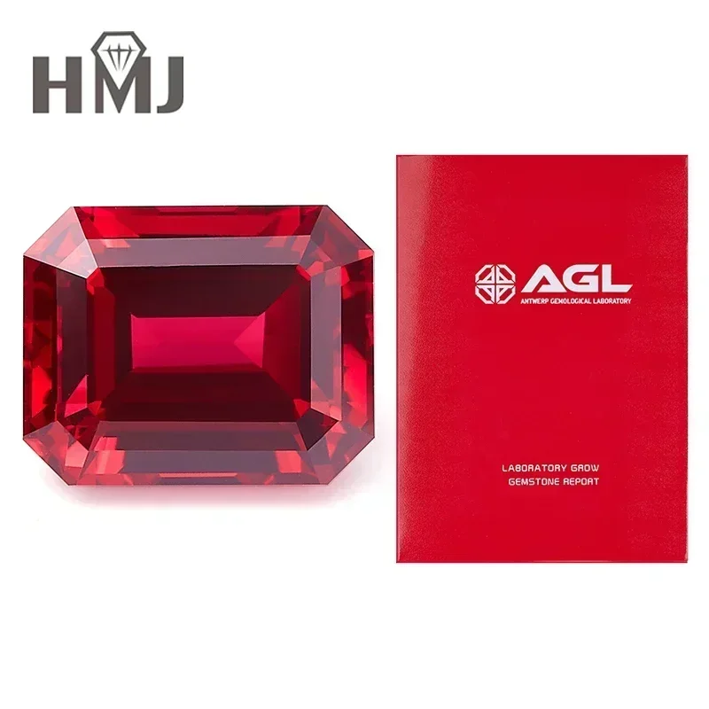 

HMJ Lab Grown Ruby Pigeon Blood Red Ruby Emerald Cut AGL Certificate VVS1 Gemstone Charms DIY Advanced Jewelry Making