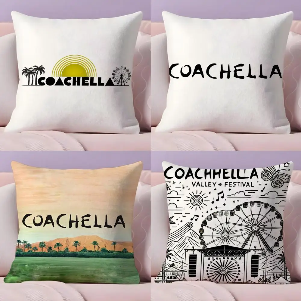 

Coachella Music Festival Cushion Cover Plush Fabric Soft Double-Sided Printed Sofa Warm Winter Home Gift Pillow Case