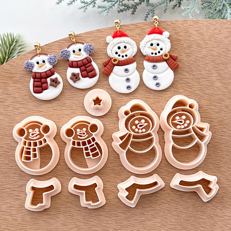 Christmas Snowman Polymer Clay Cutters Winter Xmas Frosty Scarf Earrings Jewelry Pendant Making Pottery Clay Cutting Die Tools