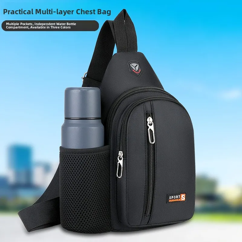 Men's Fashionable Casual Crossbody Bag Waterproof Commuter Chest Bag Single Shoulder Polyester Fiber Zipper Closure Backpack