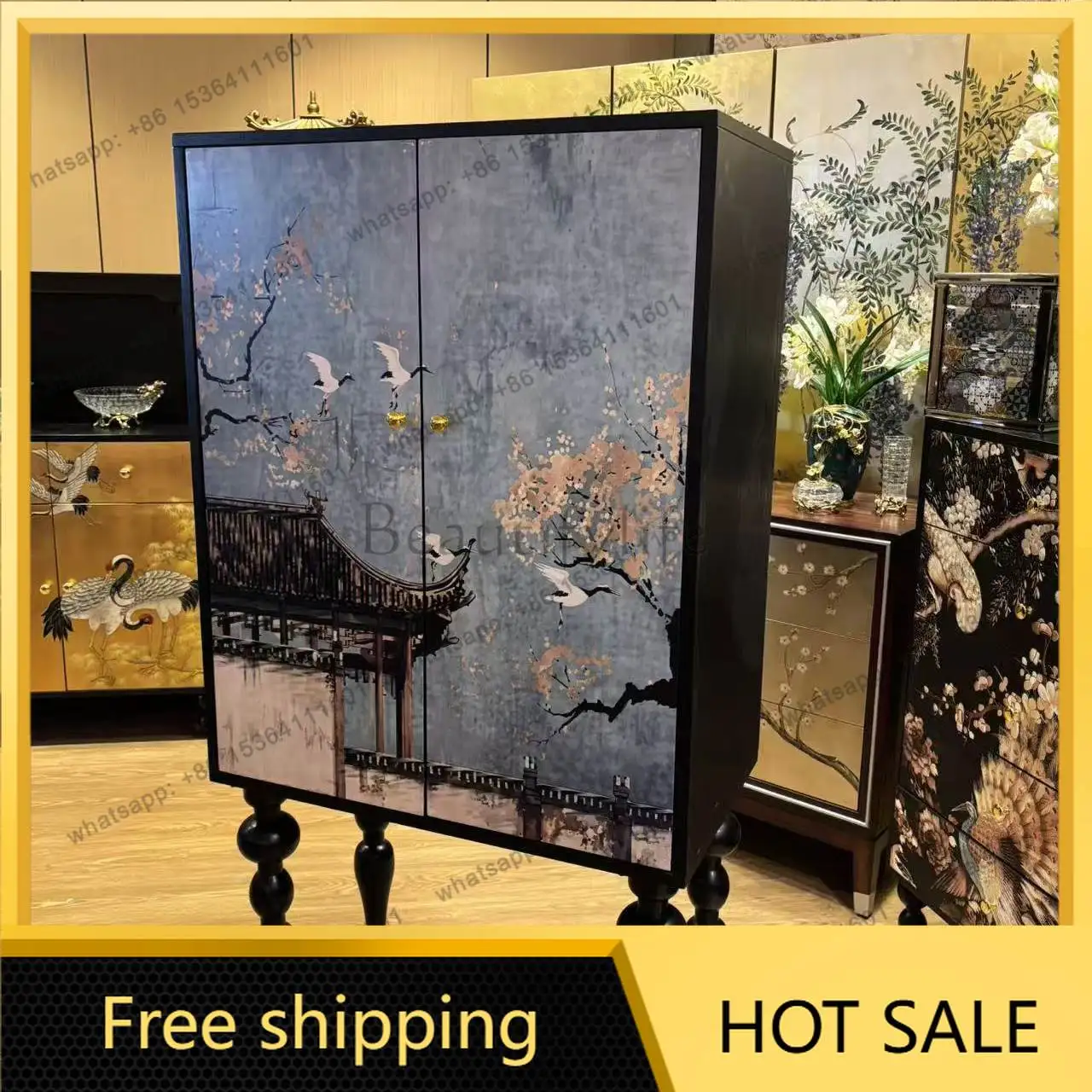 LD new Chinese storage locker, antique side cabinet in living room