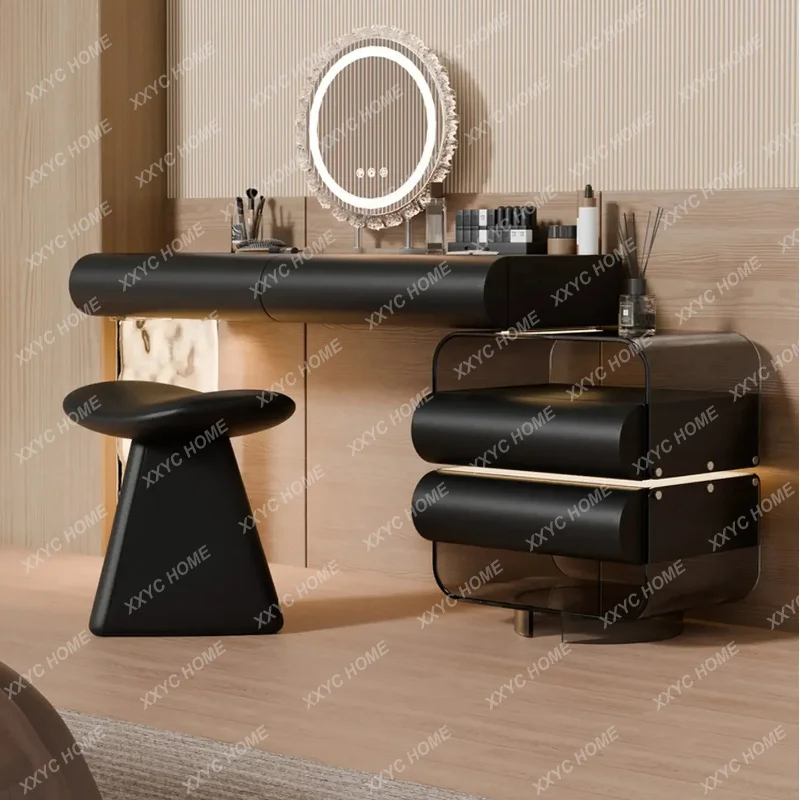 XX Modern Minimalist Solid Wood Dresser With Mirror, Light Luxury Bedroom Makeup Vanity Table With Storage Drawers