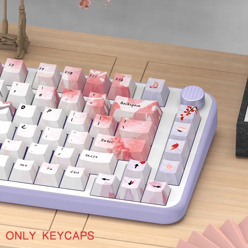 Ink Cherry Blossom Themed Keycaps 138/158 Original Factory Height Pbt Hot Sublimation Pink Cartoon Mechanical Keyboard Keycaps