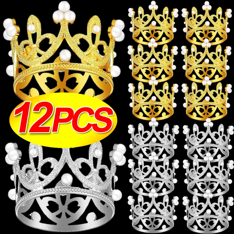 Mini Crown Cupcake Topper Decoration Gold Crown Cake Ornaments for DIY Wedding Party Birthday Baking Cake Decorating Supplies