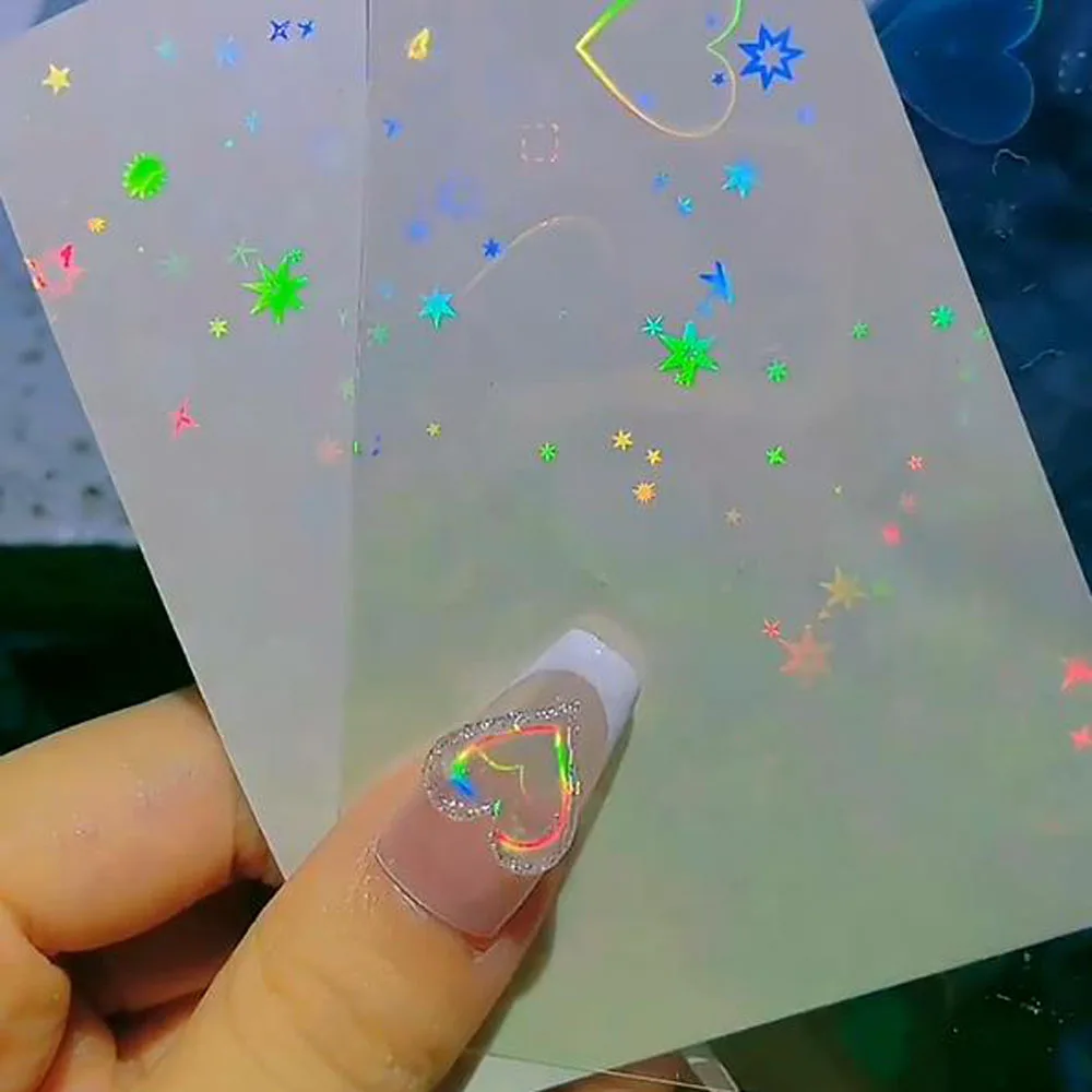 1 pièces Aurora Laser coeur Nail Art autocollant 3D holographique dégradé auto-adhésif clignotant amour étoile décalcomanies accessoires de saint valentin