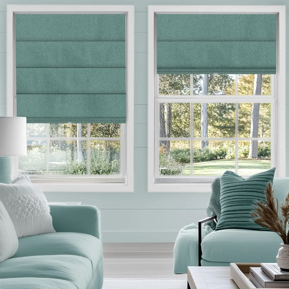 Cordless Blackout Roman Shades Thermal Window Blinds Green Custom Size