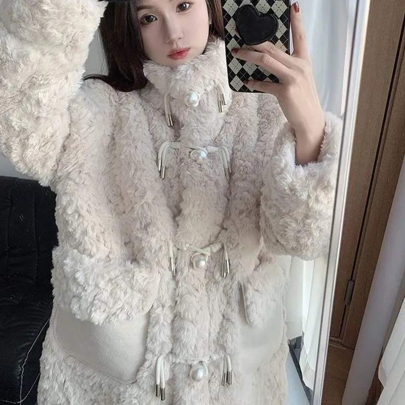 2023 Lamb Fur Coat Woman Winter  Luxury Brand Thickened Plush Outerwears Female Korean Clothing Winters Warm Fur Jackets