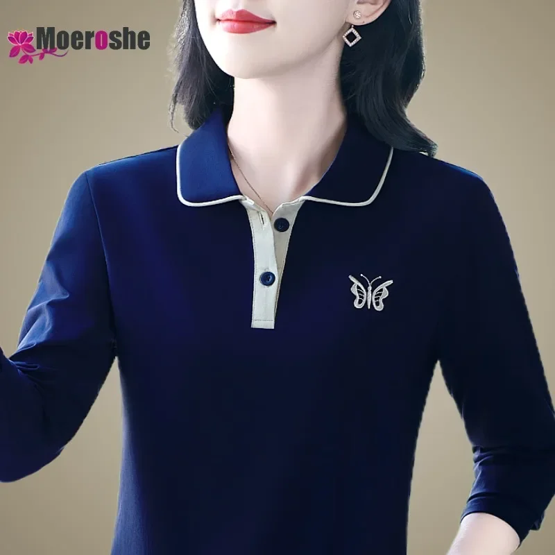 Autumn Long Sleeve Lapel Polo Shirt for Women Elegant Youthful Woman Clothes Women's T-shirt Sleeves Korean Reviews Shirts Tops