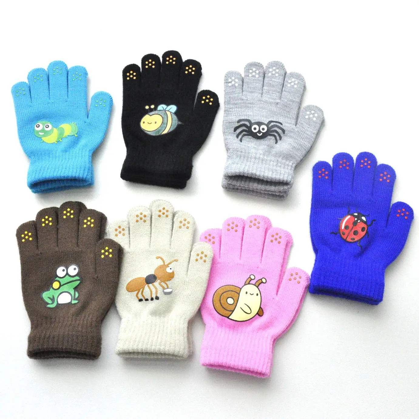 Children Knitted Warm Gloves For 5-12Y Baby Students Winter New Cartoon Insect Full Finger Mittens Outdoor Cycling Skiing Gloves