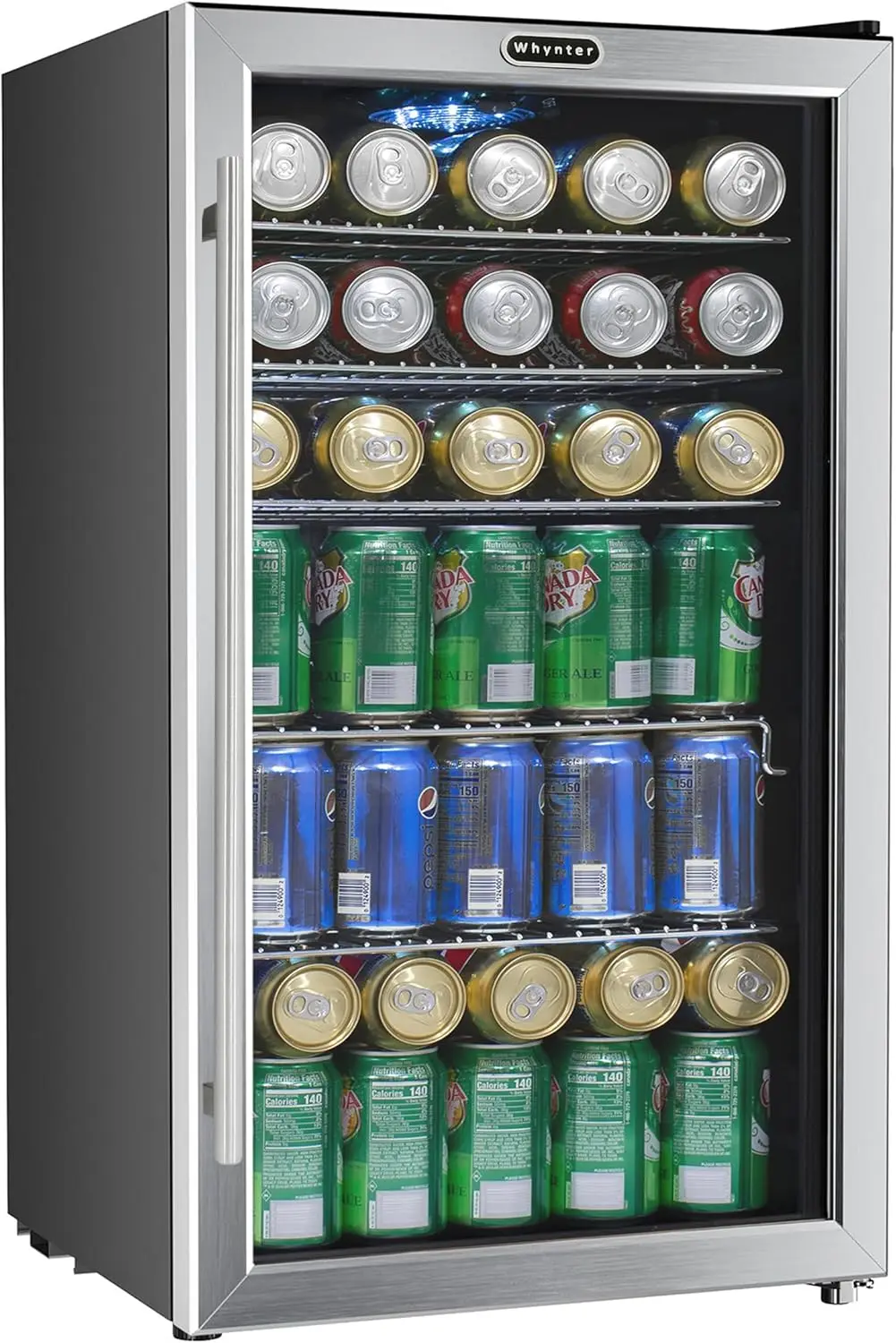 BR-130SB Beverage Refrigerator with Internal Fan – Stainless Steel 120-Can Capacity, 18.75"D x 17"W x 32.5"H, Platinum/Black