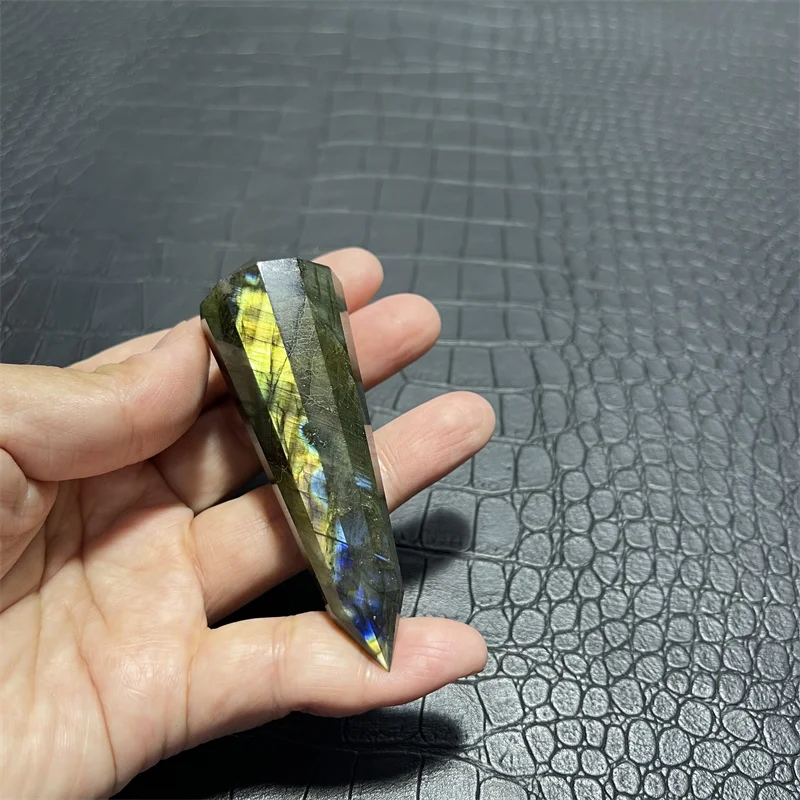 12 SIDED NATURAL LABRADORITE QUARTZ CRYSTAL DT WAND POINT Healing 75g