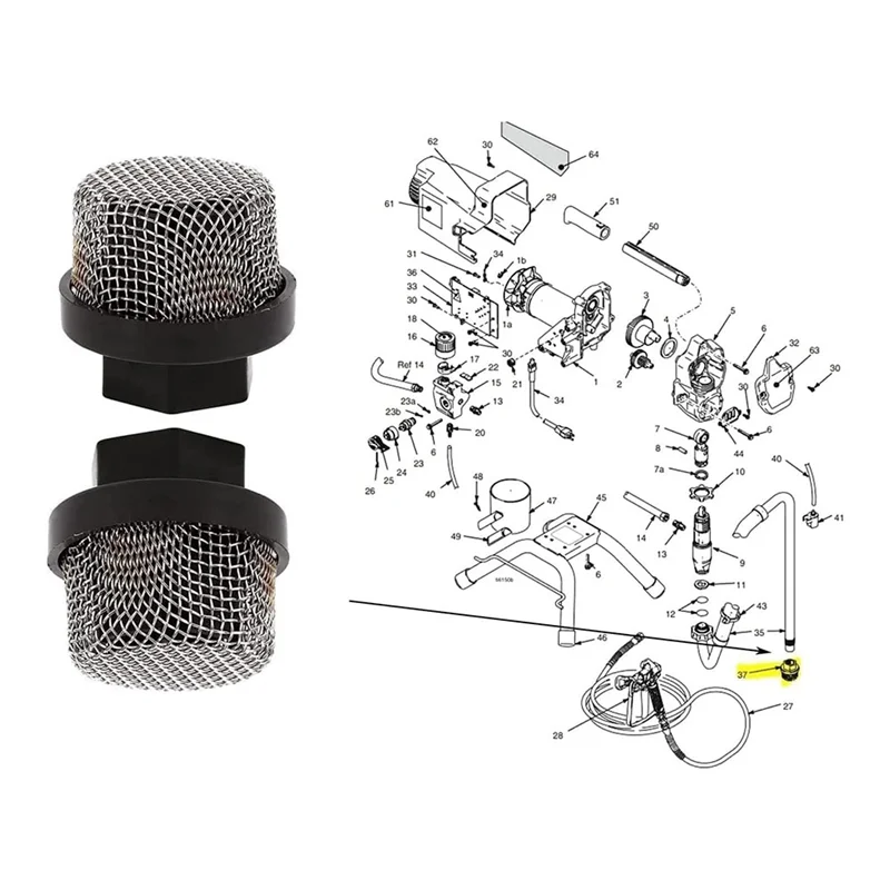 J1UL1N Airless Spray Filter Screen Set Black Plastic+Metal Filter Screen Spray Pump Inner Core Filter Screen