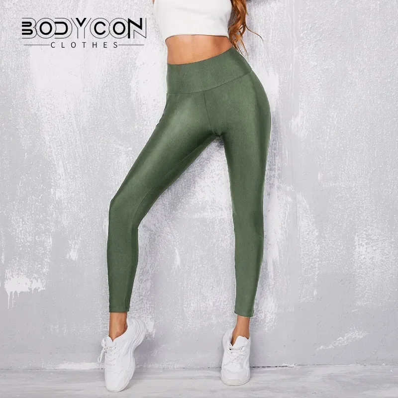 Bodycon Y2K Hosen Frauen Fitness studio sexy Metallic Glanz Bleistift Leggings Mode Streetwear hohe Taille glänzend schwarz Silber Leggings