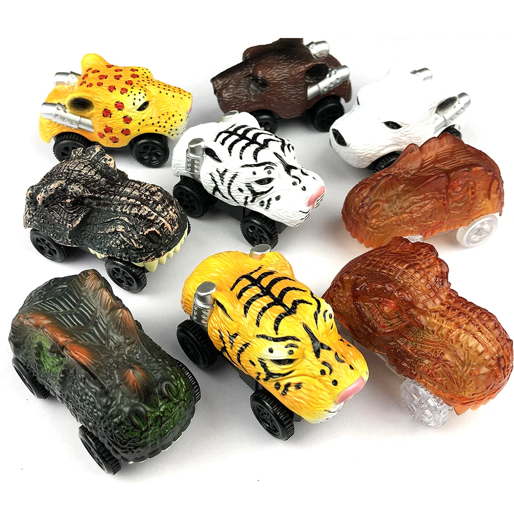 Carro de dinossauro elétrico com luz LED, tigre branco, leopardo, urso marrom, animal, pista de luz, carro esportivo de brinquedo, L003