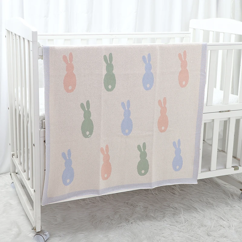 

Baby Blanket Knitted Newborn Infant Stroller Swaddling Wrap Super Soft Plaid Girls Boys Bedding Quilt 90*70CM Cute Cartoon Bunny