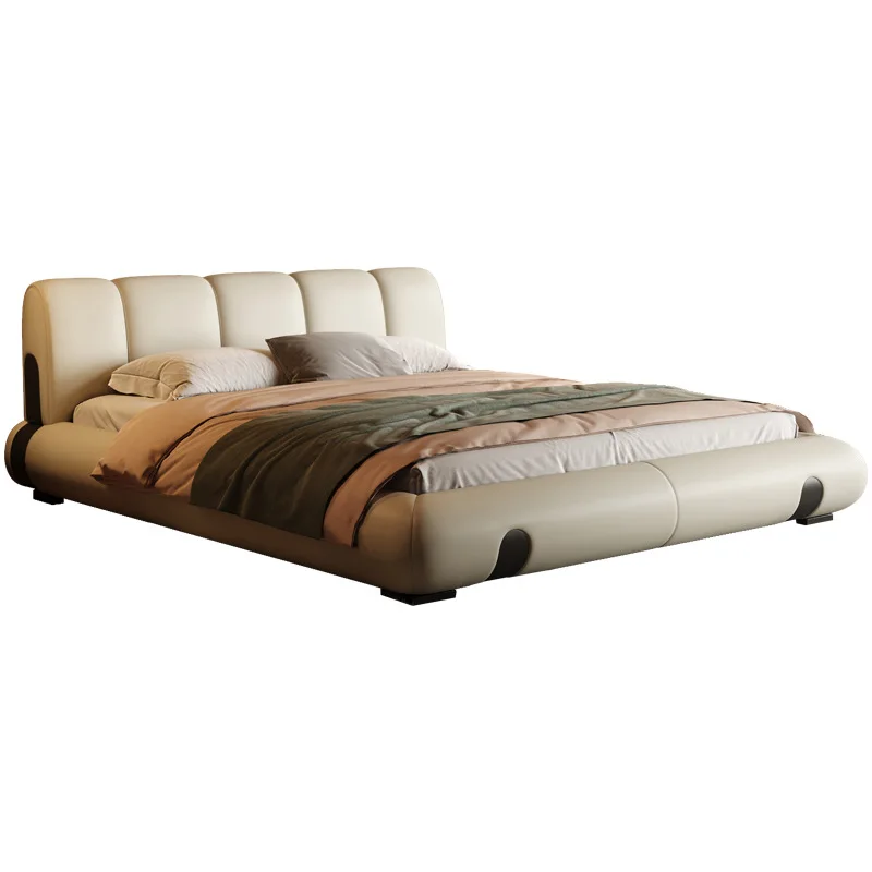 

Italian light luxury leather bed, first layer cowhide double bed