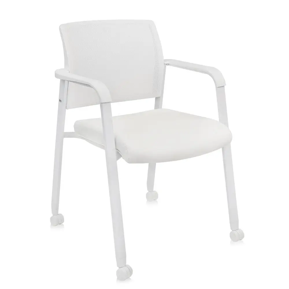 

Silla apilable de recepcin de invitados con ruedas, silla apilable para sala de espera con asiento de cuero tapizado y soporte