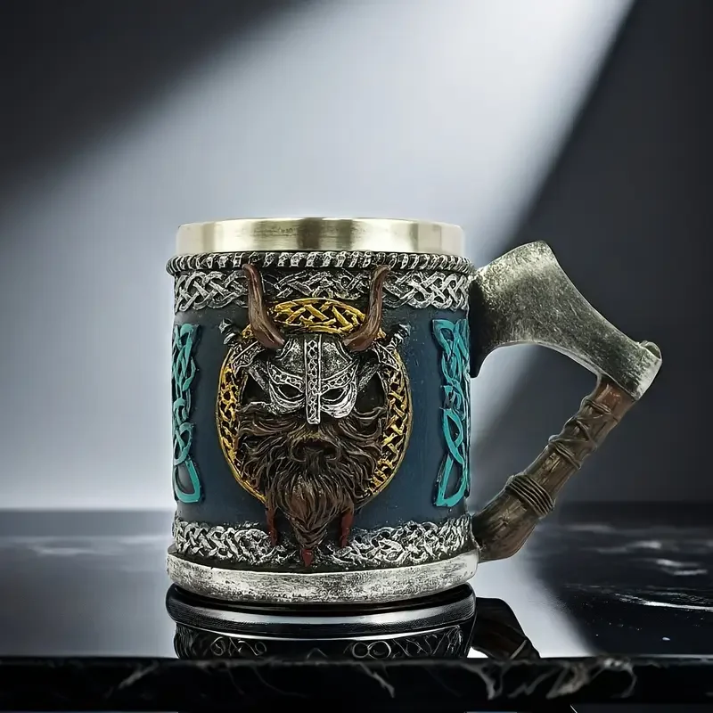 1pc Viking Stainless Steel Single Handle Tomahawk Beer Mug Nordic Viking Warrior Mug Large Beer Mug Bar Drinkware Men's Gift