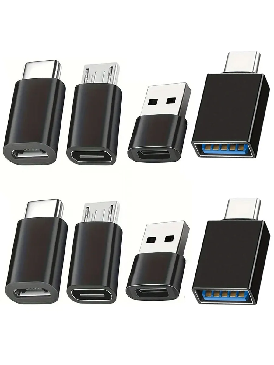 8pcs USB to USB C Adapter, USB Type C Female to USB Adapter, Micro USB to USB C Female Male Converter Connector, for Laptop Car