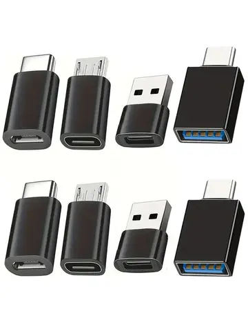8pcs USB to USB C Adapter, USB Type C Female to USB Adapter, Micro USB to USB C Female Male Converter Connector, for Laptop Car