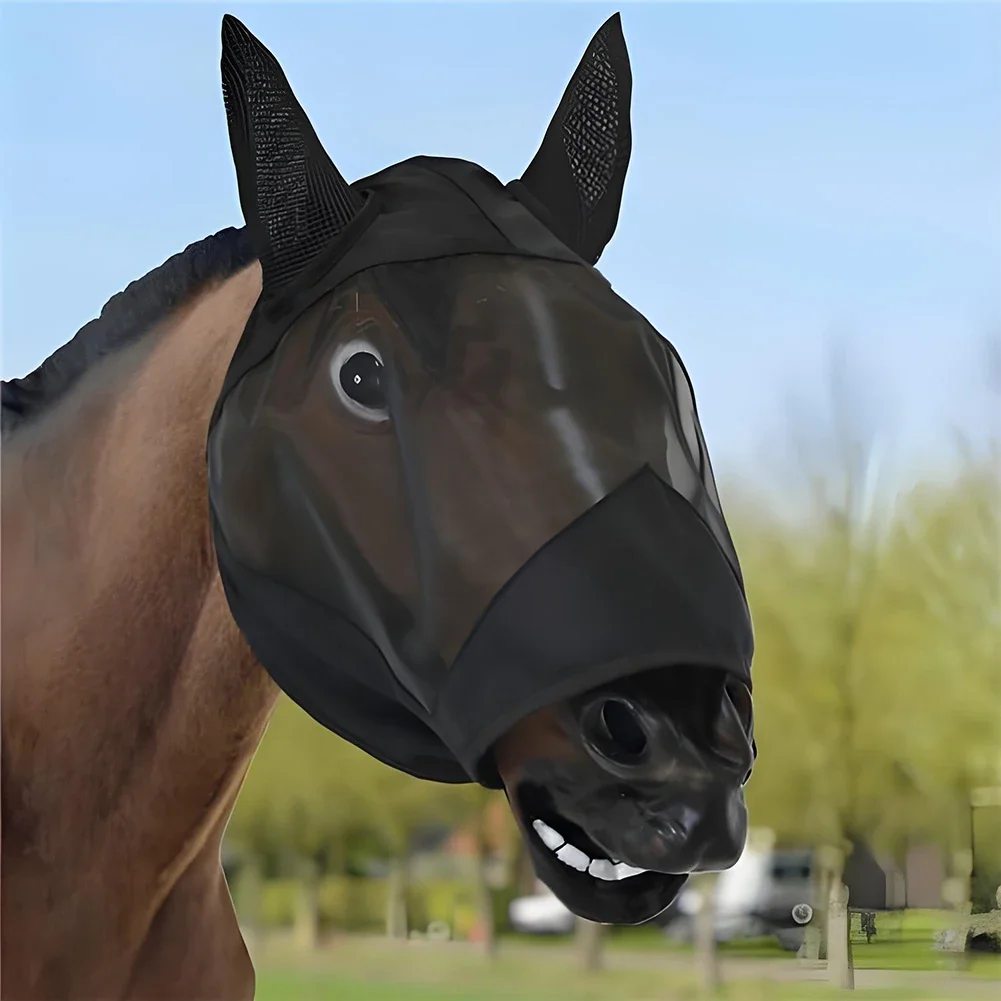 Multicolor Horse Face Mask Anti Fly Breathable Stretchy Knitted Mesh Anti Mosquito Mask for Horse Riding Equestrian Equipment