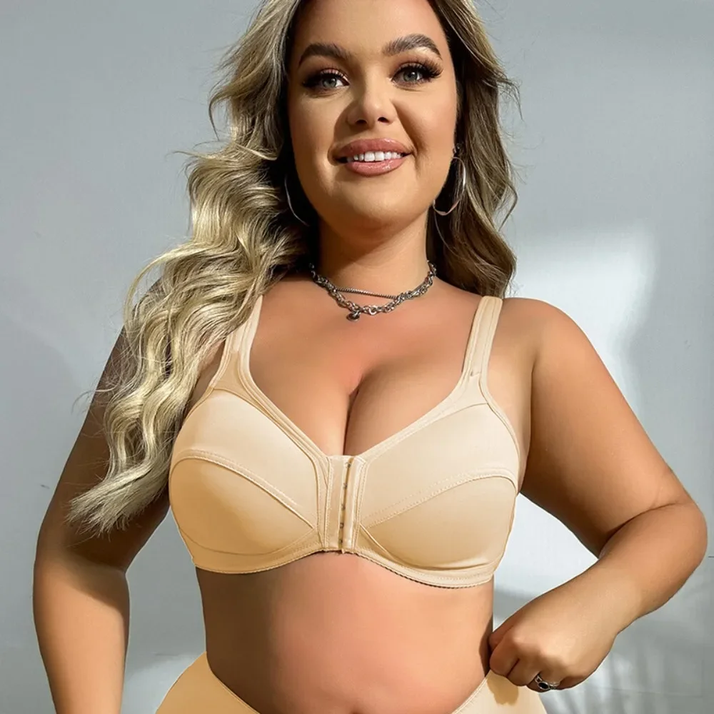 Europäischer und amerikanischer großer BH mit offenem Knopf, Unterwäsche ohne Stahlring für Frauen mit vollem Körbchen, Markless-BH