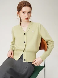 FSLE Giallo Nero Donna Cardigan a maniche lunghe Stile college Scollo a V Top in maglia per le donne Primavera 2024 Nuova giacca cardigan 24FS11283