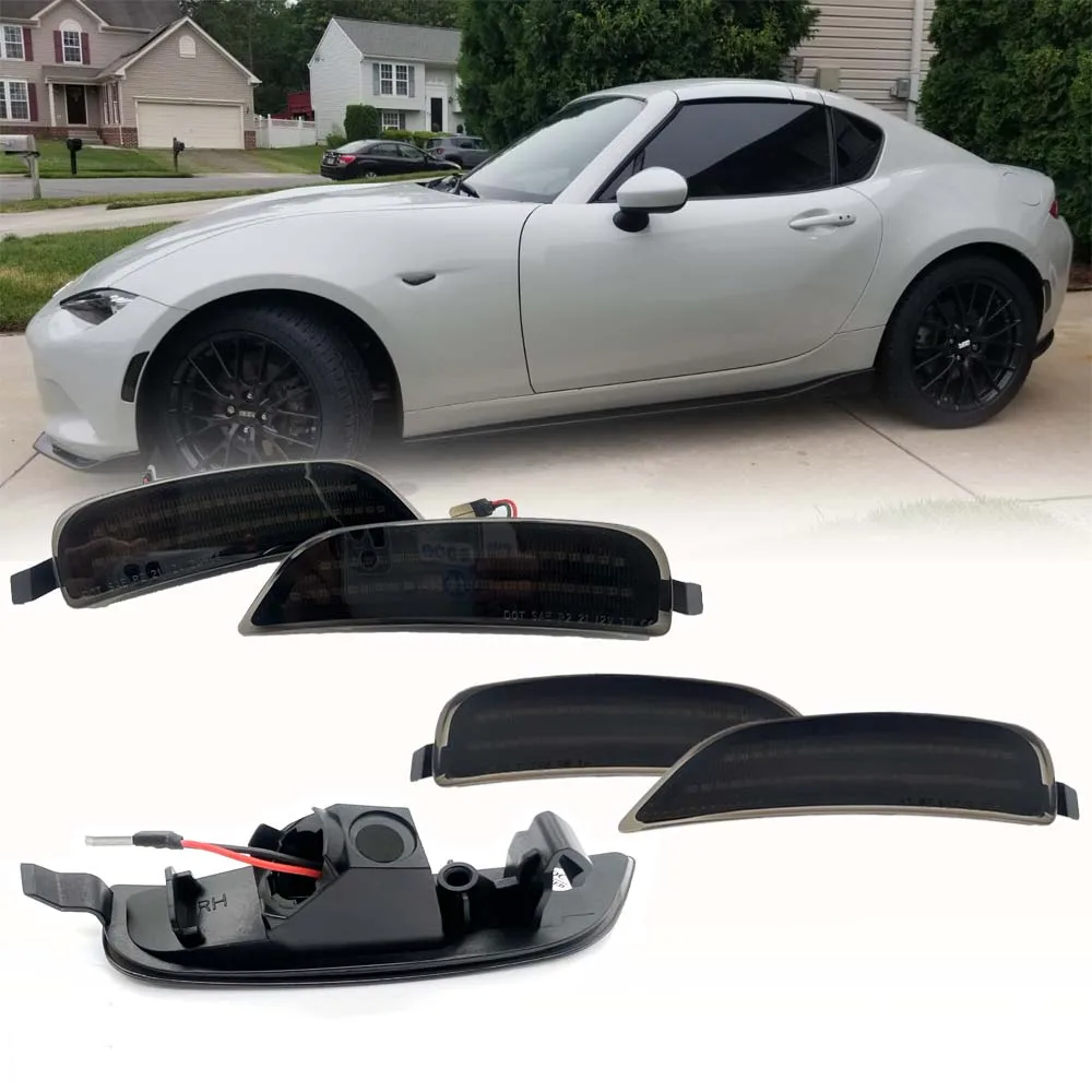 

2pc/4pc Red or Amber Smoked Lens LED Side Marker Bumper Fender Turn Signal Lights Indicator For Mazda Miata MX5 ND 2019-2020